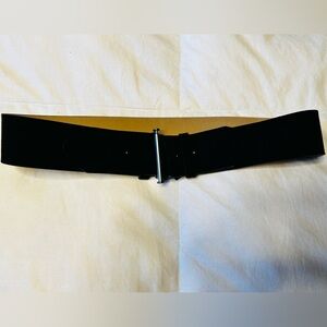 LOFT Black Wide Stretch Belt with Silver Bar Buckle